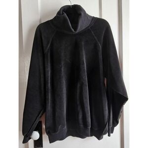 Vtg NANCY HELLER France made black velvet turtle neck bell‎ sleeve pullover Sz L